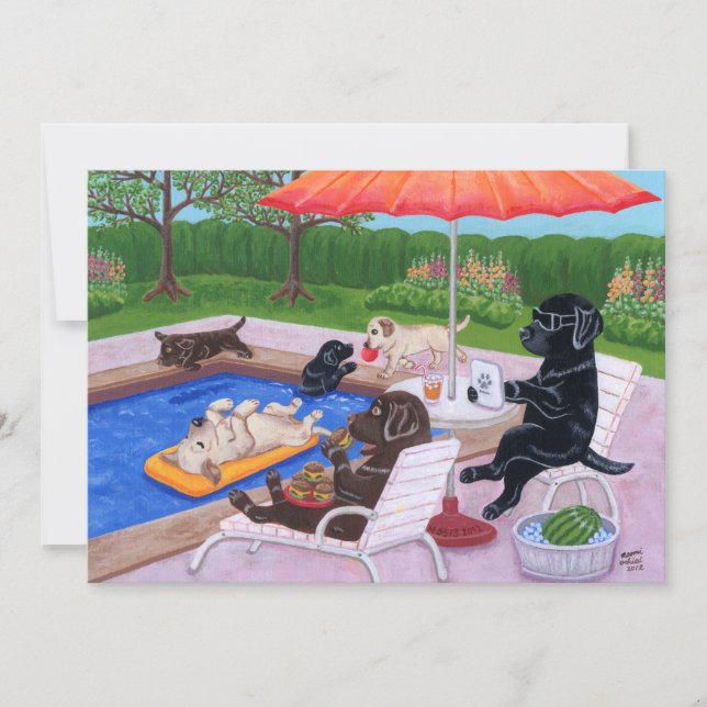 Invitation Réception au bord de la piscine Labradors 2 (Devant)