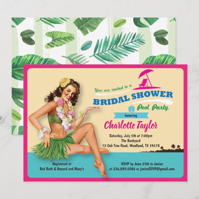Invitation Réception au bord de la piscine nuptiale tropicale (Devant / Derrière)