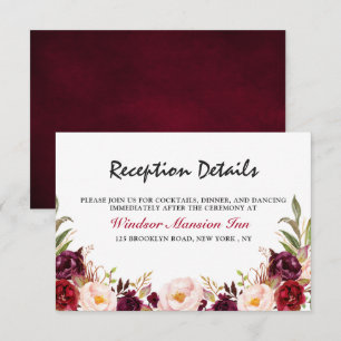 Invitation Réception Boho Russe Floral Rouge Bourgogne