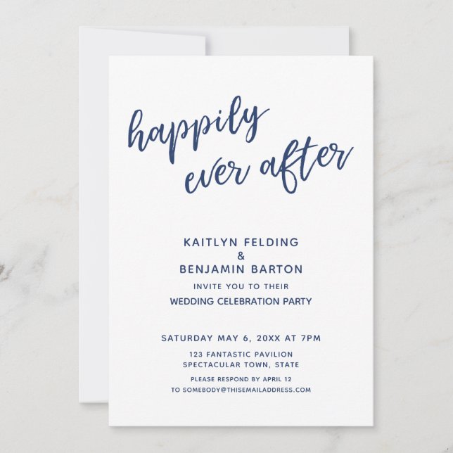 Invitation Réception casual moderne Navy Happily Ever After (Devant)
