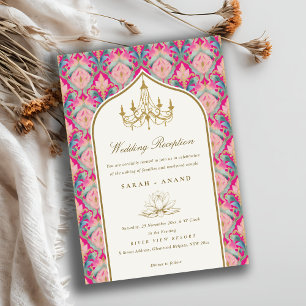 Invitation Réception Chandelier Floral Classé Rose Orné