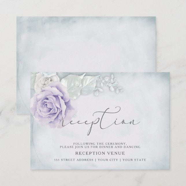 Invitation Réception chatoyante Lilac et Roses blanches (Devant / Derrière)