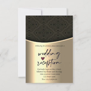 Invitation Réception Chic Black Damask Gold Wedding