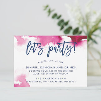 Invitation RECEPTION cute hand lettered dark pink watercolor