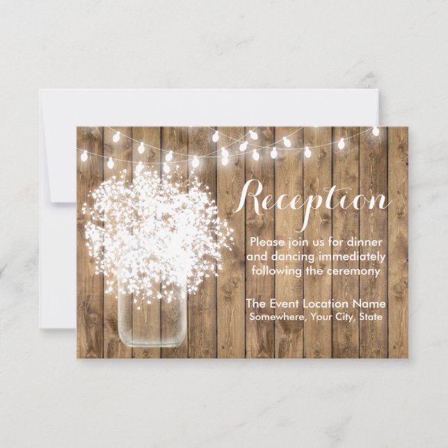 Invitation Réception de Baby's Breath rustique et lumières fé (Devant)