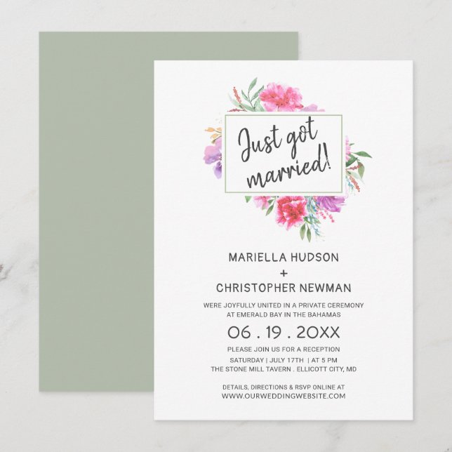 Invitation Réception de Bouquet d'aquarelle juste marié (Devant / Derrière)