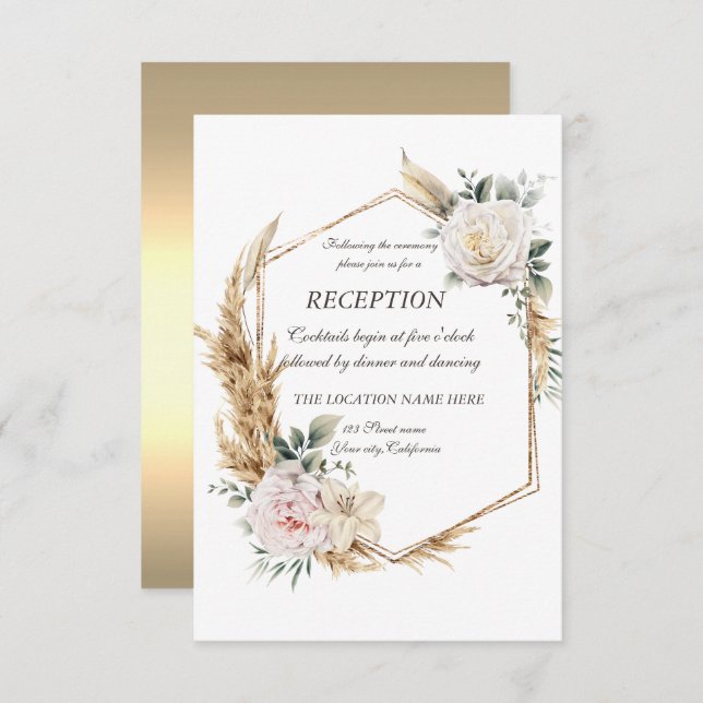 Invitation Réception de cadre en or floral   (Devant / Derrière)