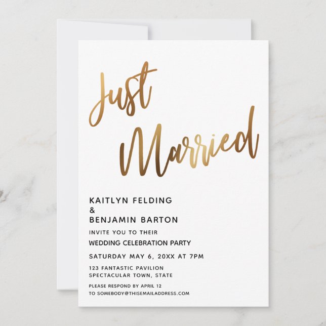 Invitation Réception De Calligraphie Or Simple Marié (Devant)