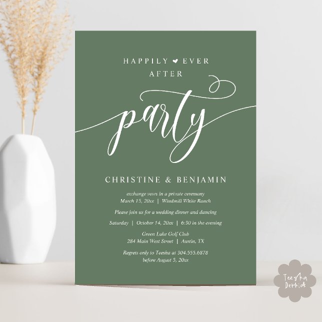 Invitation Réception de fête moderne Boho pour un bonheur éte (Modern Boho Happily Ever After Reception Party Invitation card PDF in sage green)