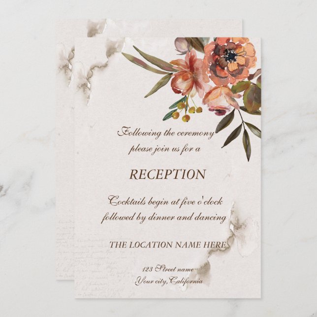 Invitation Réception de fleurs d'automne à l'aquarelle (Devant / Derrière)