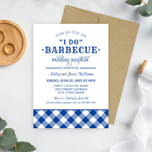 Invitation Réception de I Do BBQ Royal Bleu Gingham