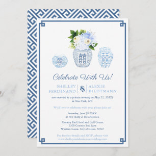 Invitation Réception De Jar De Gingembre Mariage Bleu Et Blan