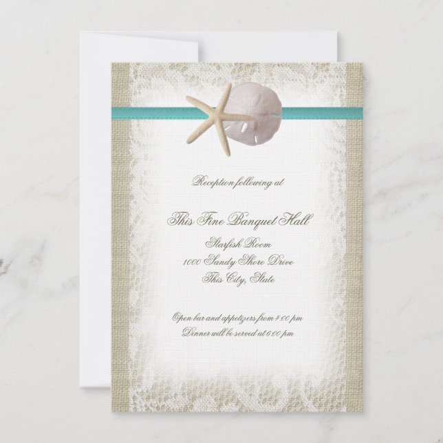 Invitation Réception de la plage Burlap et Lace Aqua (Devant)