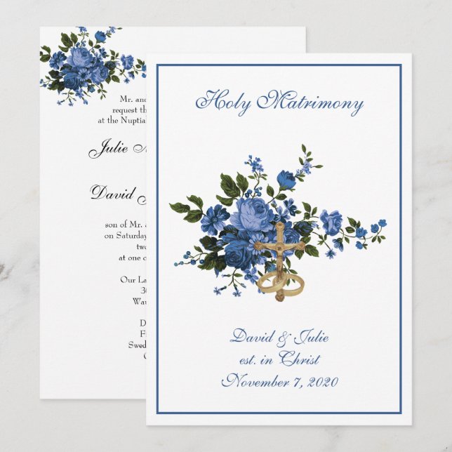 Invitation Réception de l'église catholique Mariage Florale c (Devant / Derrière)