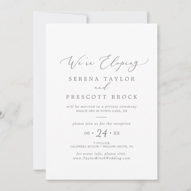 Invitation Réception de l'Elopement de calligraphie argentée  (Devant)