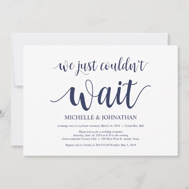 Invitation Réception de l'Elopement Mariage bleu de la marine (Devant)