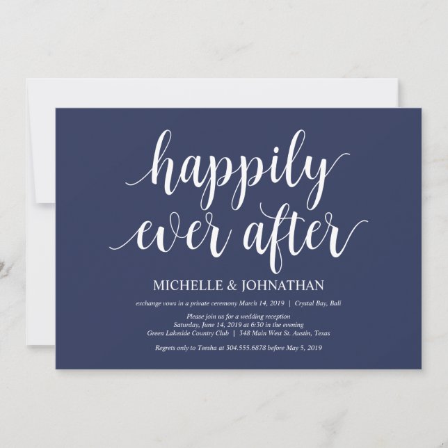 Invitation Réception de l'Elopement Mariage bleu de la marine (Devant)