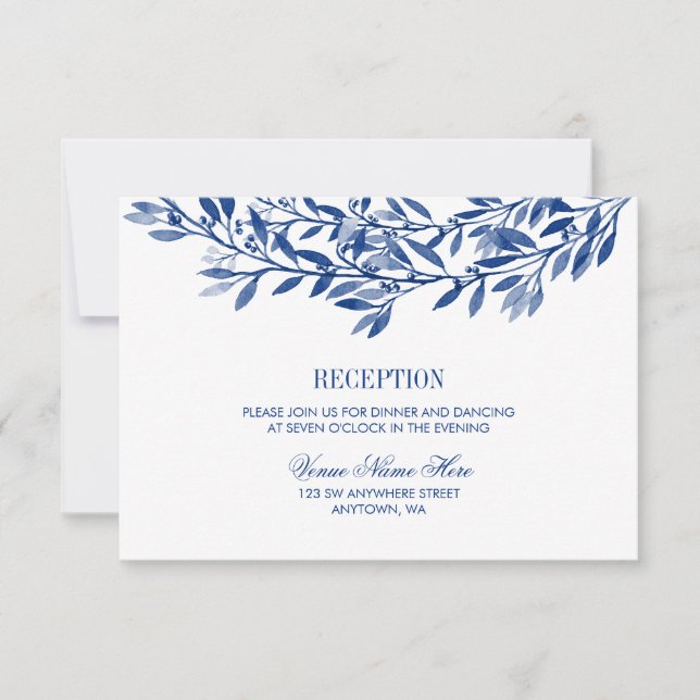 Invitation Réception de mariage à la couronne de laurier aqua (Devant)