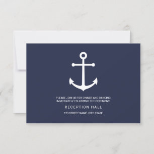 Invitation Réception de mariage à l'ancre bleue marine nautiq