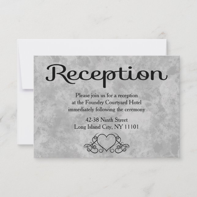 Invitation Réception de mariage à l'aquarelle Cœurs Noir & Gr (Devant)