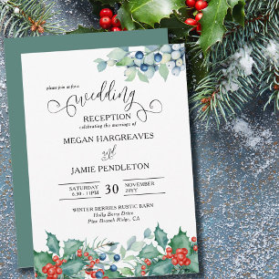 Invitation Réception de mariage à l'aquarelle de houx aux bai