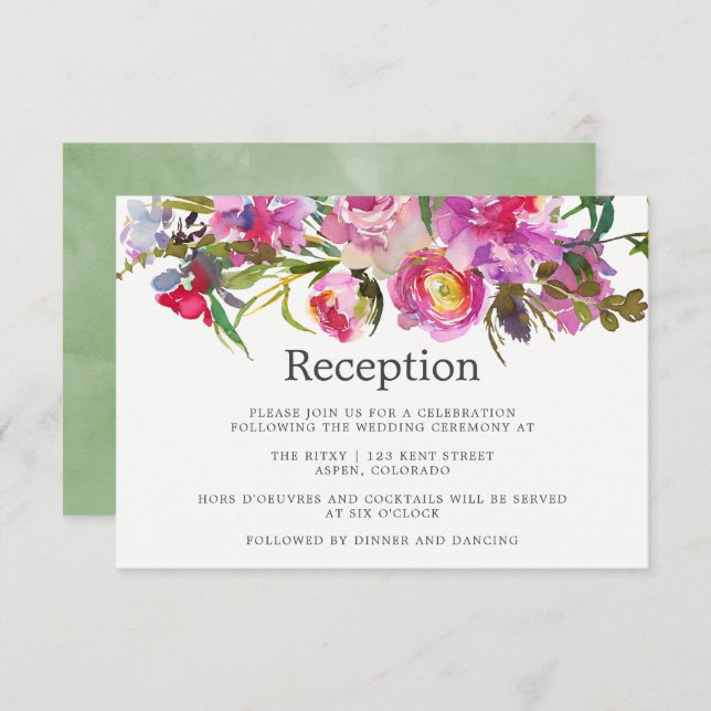 Invitation Réception de mariage à l'aquarelle de pivoines ros (Devant / Derrière)