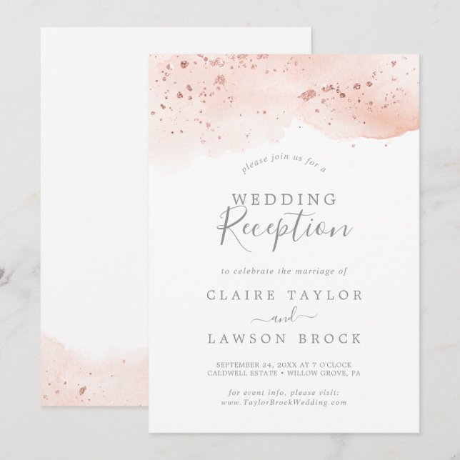 Invitation Réception de mariage à l'aquarelle Rose Gold (Devant / Derrière)