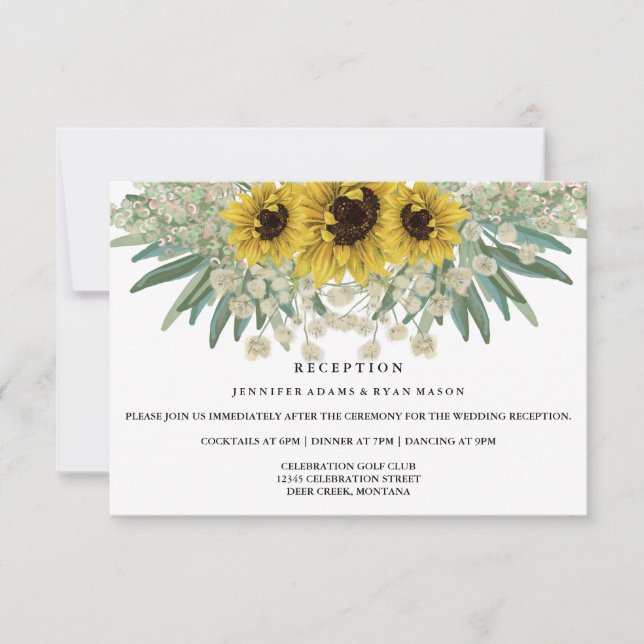 Invitation Réception de mariage à l'aquarelle tournesol (Devant)