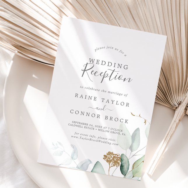 Invitation Réception de mariage Airy Greenery et Gold Leaf (Créateur téléchargé)