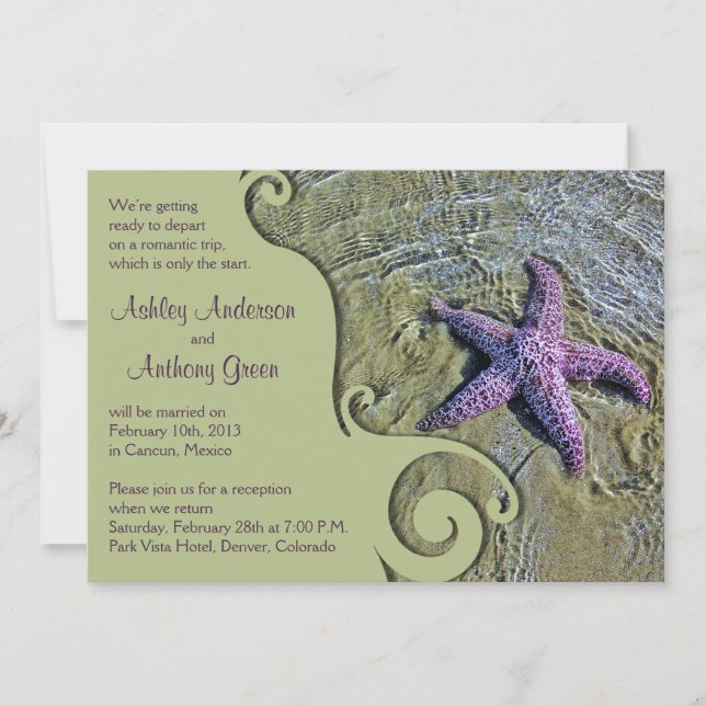 Invitation Réception de mariage après la plage aux étoiles de (Devant)