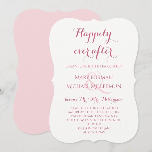 Invitation Réception de mariage après la rose et rose blush (Devant / Derrière)