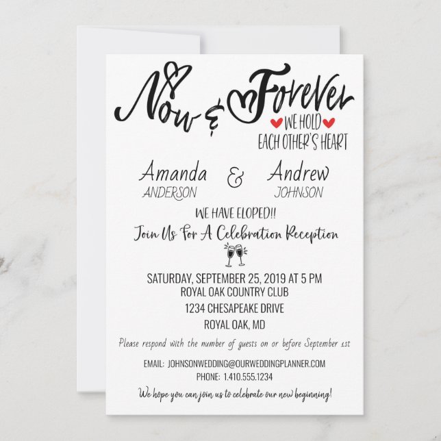 Invitation Réception de mariage après l'élopement et soirée d (Devant)