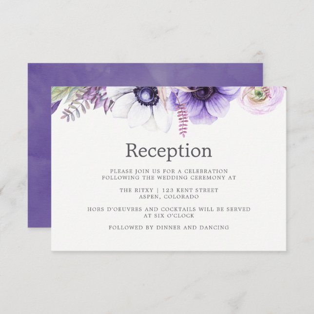 Invitation Réception de mariage aquarelle violet poussiéreux  (Devant / Derrière)