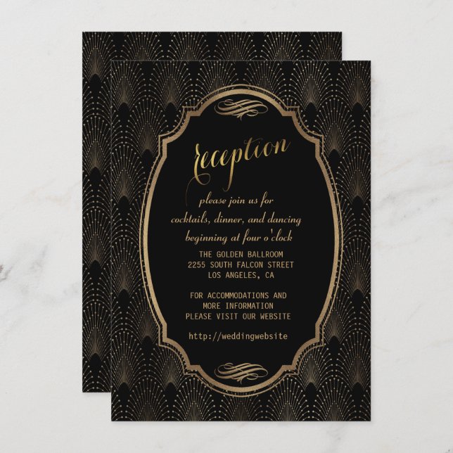 Invitation Réception de mariage Art Déco charmant de Gatsby l (Devant / Derrière)