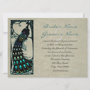 Invitation Réception de mariage Art nouveau au thème Paon vin