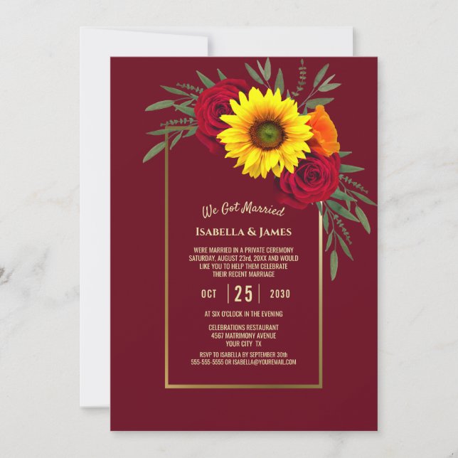 Invitation Réception de mariage au soleil doré de Bourgogne e (Devant)