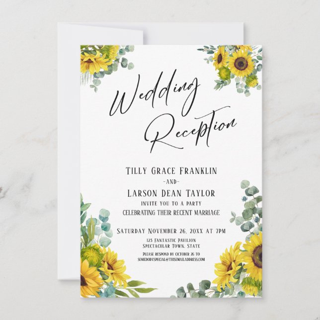 Invitation Réception de mariage au tournesol d'eucalyptus (Devant)
