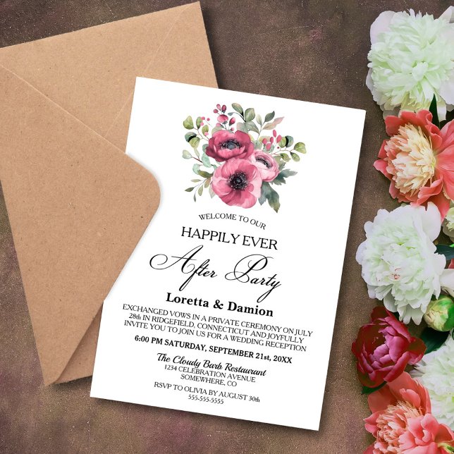 Invitation Réception de mariage aux fleurs roses pour toujour (Créateur téléchargé)