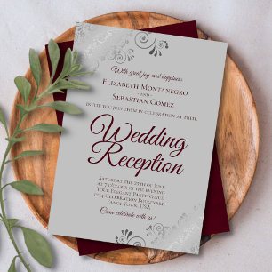 Invitation Réception de mariage aux fronces argentées sur fon