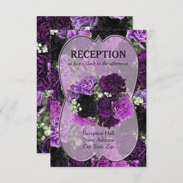 Invitation Réception de mariage aux oeillets de pourpre foncé (Devant / Derrière)