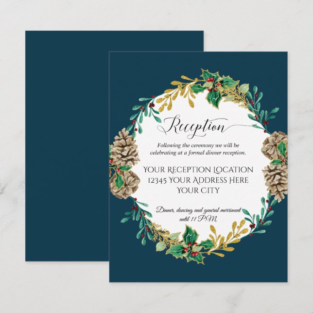 Invitation Réception de mariage aux pommes de pin de Noël Nav (Devant / Derrière)