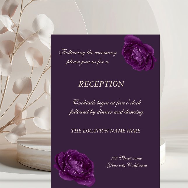 Invitation Réception de mariage aux roses violettes chic élég (Créateur téléchargé)