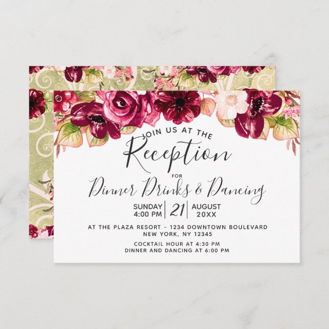 Invitation Réception de mariage avec des fleurs de Bourgogne  (Devant / Derrière)