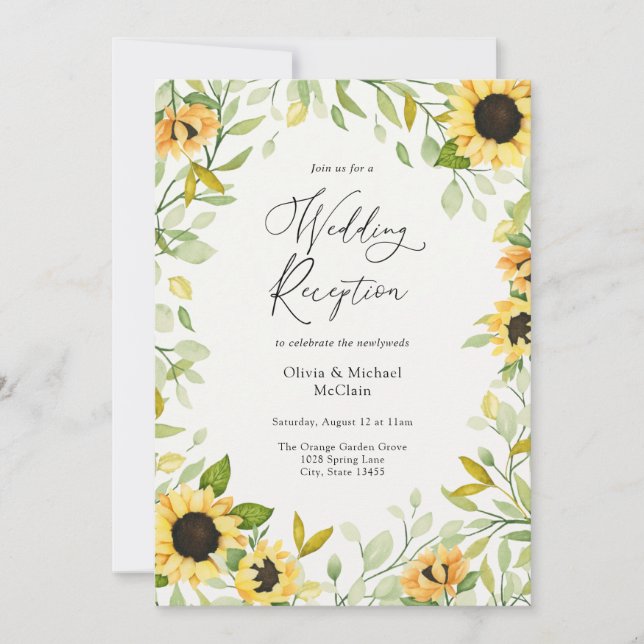Invitation Réception de mariage avec tournesol d'automne et v (Devant)