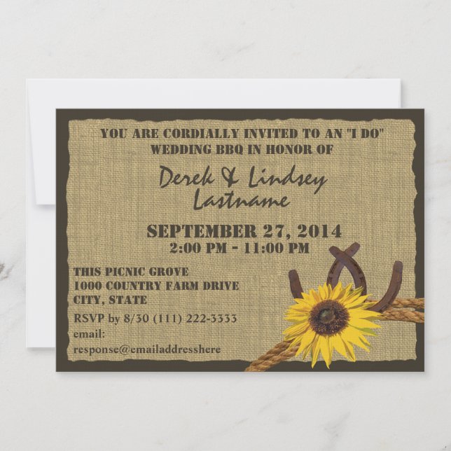 Invitation Réception de mariage BBQ Tournesol et Fers à Cheva (Devant)