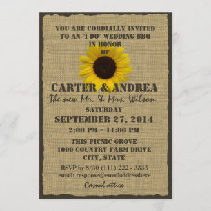 Invitation Réception de mariage BBQ tournesol et toile de jut
