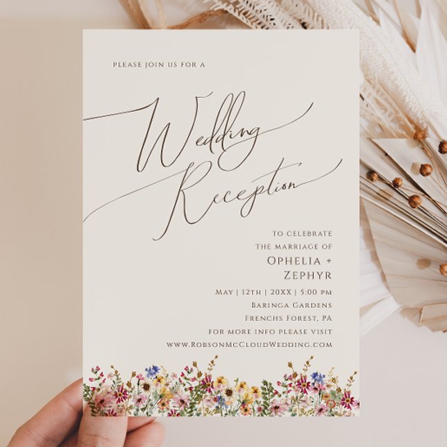 Invitation Réception de mariage beige dans une prairie de fle (Créateur téléchargé)