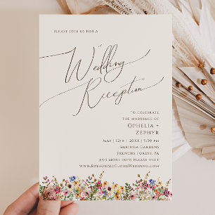 Invitation Réception de mariage beige dans une prairie fleuri