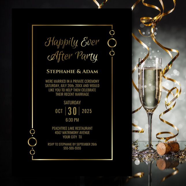 Invitation Réception de mariage Black Gold Happily Ever After (Créateur téléchargé)