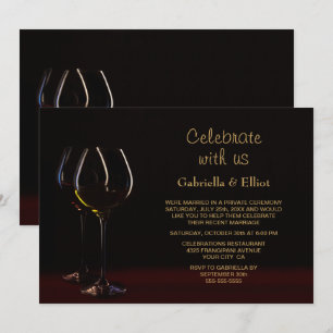 Invitation Réception de mariage Black Gold Wine Glass Party